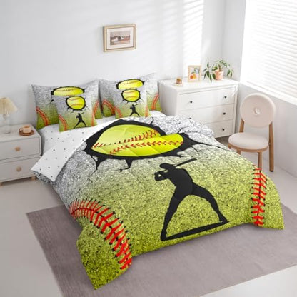 Erosebridal Baseball Game Comforter 7 Pieces with Sheets - Boys Sports King Bedding Sets Graffiti Tie Dye Sports Themed Bed in A Bag for Teenage Boy Baseball Room Decor