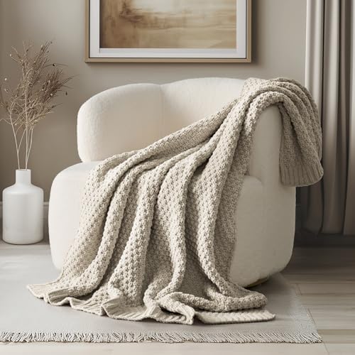EVERGRACEHOME Chunky Chenille Knit Throw Blanket, 60 x 80, Warm Gray