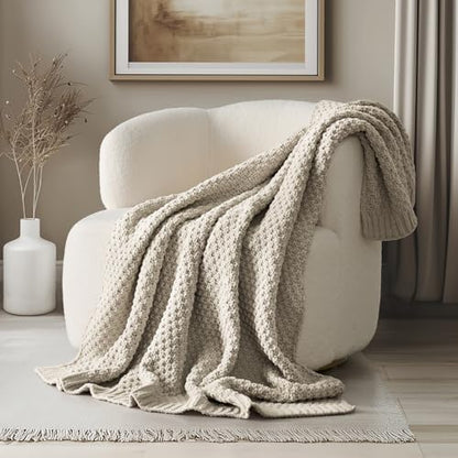 EVERGRACEHOME Chunky Chenille Knit Throw Blanket, 60 x 80, Warm Gray