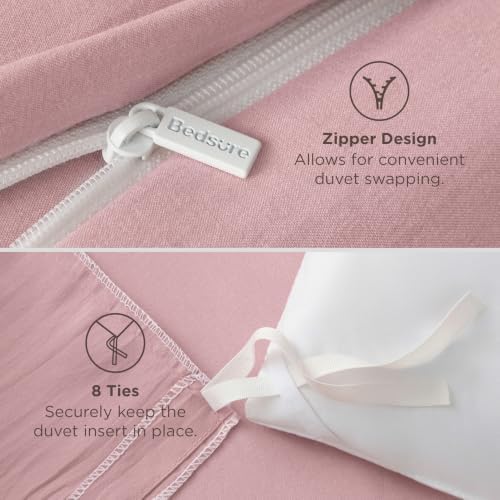 Bedsure Prewashed Duvet Cover Queen, Cotton-Like Soft Bedding Set, Pink
