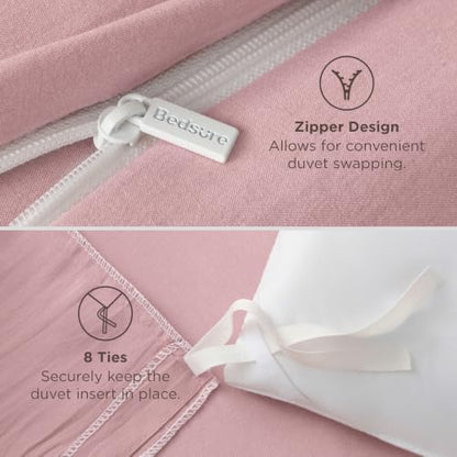 Bedsure Prewashed Duvet Cover Queen, Cotton-Like Soft Bedding Set, Pink