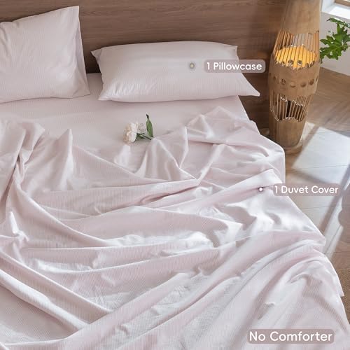 MooMee Striped Duvet Cover Set 100% Washed Cotton Linen Like Twin