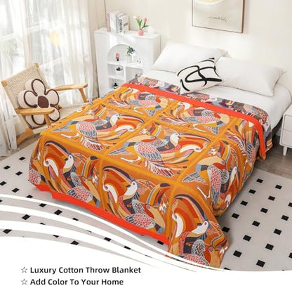 VANJOROY Boho Large Throw Blanket, 100% Organic Cotton Breathable Soft Bed Throw - Floral Bird Farmhouse Decor Blanket for Sofa Couch Chair Quilt and Gift. 60" x 80"- Colorful