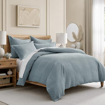 Levtex Home Cloud Waffle Twin/Twin XL Comforter Set (68x88in) with 1 Pillow Sham (26x20in) - Solid Waffle Cotton Texture - Chambray - 100% Cotton Twin Size Comforter Set - Soft, Pre-Washed