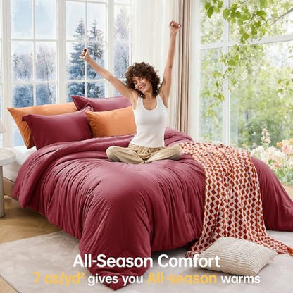 MUXHOMO California King Comforter Set, All Season Ultra Soft Down Alternative Bedding - 3 Piece Lightweight Bed Set Includes 1 Comforter (104"x96") and 2 Pillow Shams (20"x36"), Burgundy Red