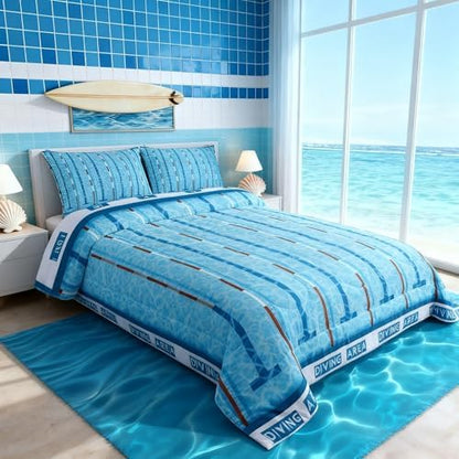 Manfei Swimming Kids Comforter Set King Size,Swim Sports Games Modern Fashion Bedding Set,Boys Girls Adults Room Decor,Swimming Pool Chic Down Comforter,Blue Unique Duvet Insert,2 Pillowcases