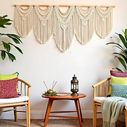 Extral Large macrame wall hanging, 71'' W x 32'' L boho wall art tapestry wall decor for urban entryway,living room,bedroom decor, headboard woven wall art, big fiber art over couch art for Yarn hallway