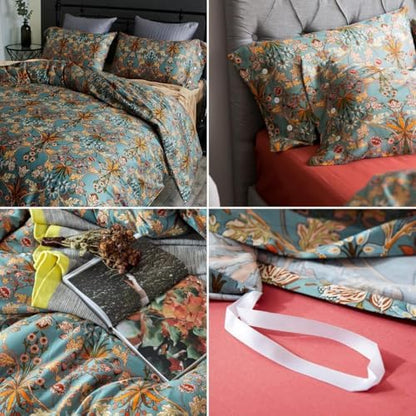 Vintage Flower Duvet Cover Full Percale Cotton Medallion Print Floral Bedding Set Full Farmhouse Bohemian Flower Comforter Cover with 2 Pillowcases Aesthetic Boho Duvet Cover with Zipper Closure