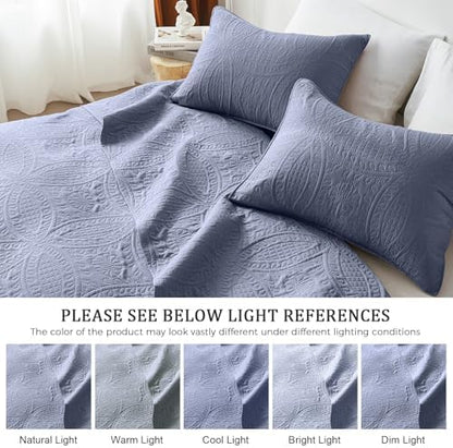 akkialla Twin Quilt Set,Bluish Grey Ultrasonic Twin Quilt Bedding Set,Lightweight Soft Bedspread Coverlet,Modern Style Coin Pattern Bed Cover for All Seasons,2 Piece(1 Quilt,1 Pillow Sham)