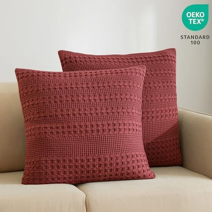 PHF Cotton Waffle Weave Euro Sham Covers 26" x 26", Wine Red, No Insert