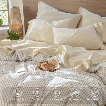 MooMee Sheet Set 100% Washed Cotton Linen-Like Extra Deep Pocket Queen