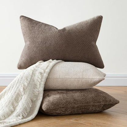 MIULEE Dercorative Lumbar Throw Pillow Covers 12x20 Inch Brown 2 Pack