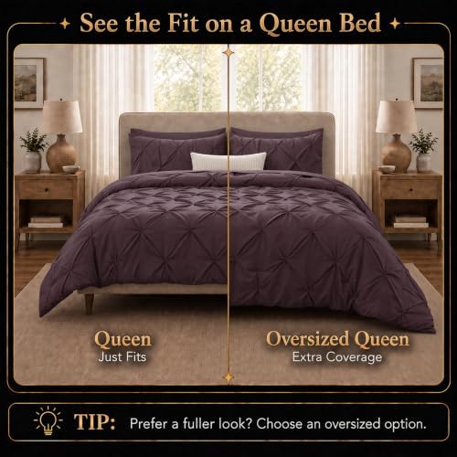 CozyLux Queen Comforter Set Cocoa Powder, 7 Pieces Pintuck Bed in a Bag