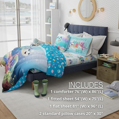 DreamWorks Not Quite Narwhal Kids Bedding Super Soft Comforter and Sheet Set, 5 Piece Full Size, (Official Licensed Product) By Franco