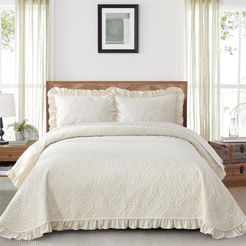 DJY California King Quilt Bedding Set, Beige Lightweight Soft Bedspread