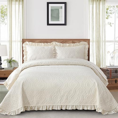 DJY California King Quilt Bedding Set, Beige Lightweight Soft Bedspread