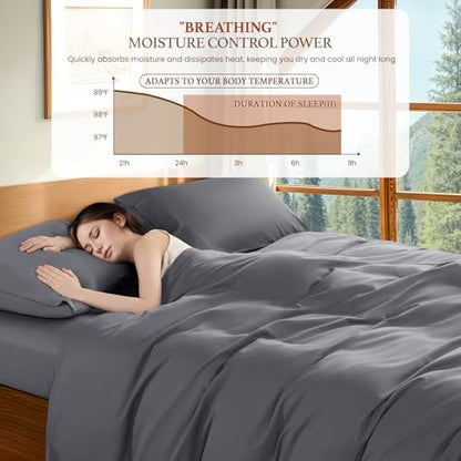 DEITAS 100% Cotton Queen Duvet Covers 3 Piece,1200 Thread Count，Dark Grey