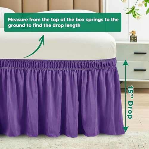 Wrap Around Bed Skirt Dorm Twin & Twin XL 15" Drop-Elastic Dust Ruffle