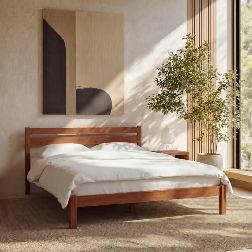 LIFEMENT Twin Bed Frame with Headboard Classic Wood Platform, Noise Free, Under Bed Storage, No Box Spring Needed, Easy Assembly, Cherry