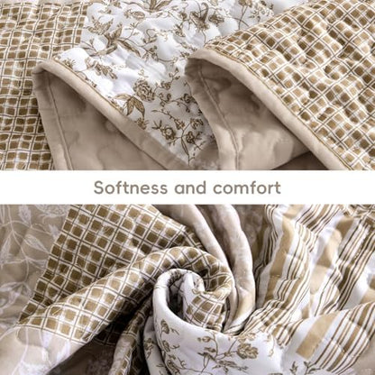 Mybedsoul Beige Boho Quilt Set Cal King Size, Patchwork Quilt Bedding Set