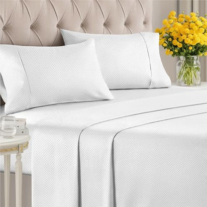 Queen 4 Piece Striped Sheet Set - Soft, Breathable & Cooling - Microdots