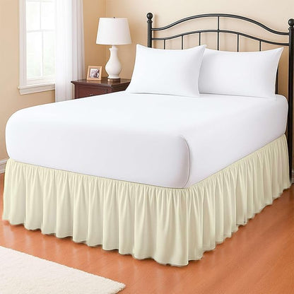 eBeddy Linens Dust Ruffle Bed Skirt Queen 18 Inch Drop – Split Corner Platform Style, 100% Microfiber, Ivory Solid, Tailored Fit, Wrinkle-Resistant, Hidden Storage, Hotel Luxury