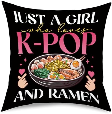 K-pop Decor, Just a Girl Who Loves K-pop Room Decor, K-pop Gifts Pillow Cover Rustic Anime Lovers Throw Girls for Room Home Girl Bedroom Decoration Gifts