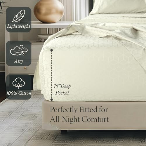Threadmill 400TC Egyptian Cotton King Sheet Set, Sateen, Jacquard, Ivory