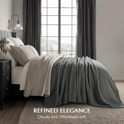 EVERGRACEHOME Chunky Chenille Knit Throw Blanket, 90 x 90, Charcoal Gray