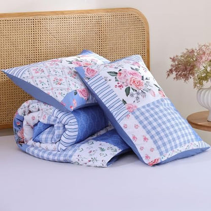 YIKUSH Blue Floral Full Comforter Set, Soft Lightweight All Season Bedding Set for Women Girls, Cozy Cottagecore Botanical Comforter Full Size with 2 Pillow Shams, Breathable Floral Bed Set