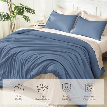 Litanika Haze Blue California King Comforter Set, 3 Pieces Solid Bedding