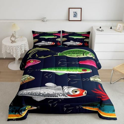 Feelyou Fishing Lure Bedding Set Toddler Size for Children Teen Kids