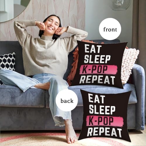 K-pop Decor, Just a Girl Who Loves K-pop Room Decor, Girls K-pop Gifts Rustic Anime Lovers Throw Pillow Covers for Home Living Room Bedroom Decoration Gifts