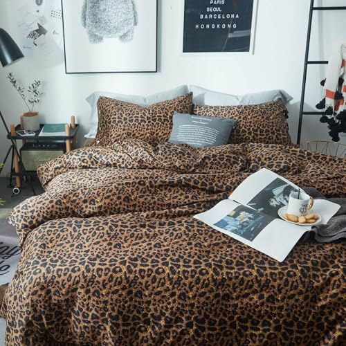 Leopard Print Twin XL Comforter Set 3 Pieces Animal Cheetah Printed Comforter with 2 Pillowcases Fluffy Soft Microfiber Bedding Set Farmhouse Leopard Comforter Set Boho Bed Comforter Twin XL Size