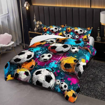 Soccer Comforter King Size,Sport Kids Comforter Set,3Pcs Bedding Set Printed Comforter with 2 Pillowcases,Down Alternative,Soft and Lightweight,for All Seasons