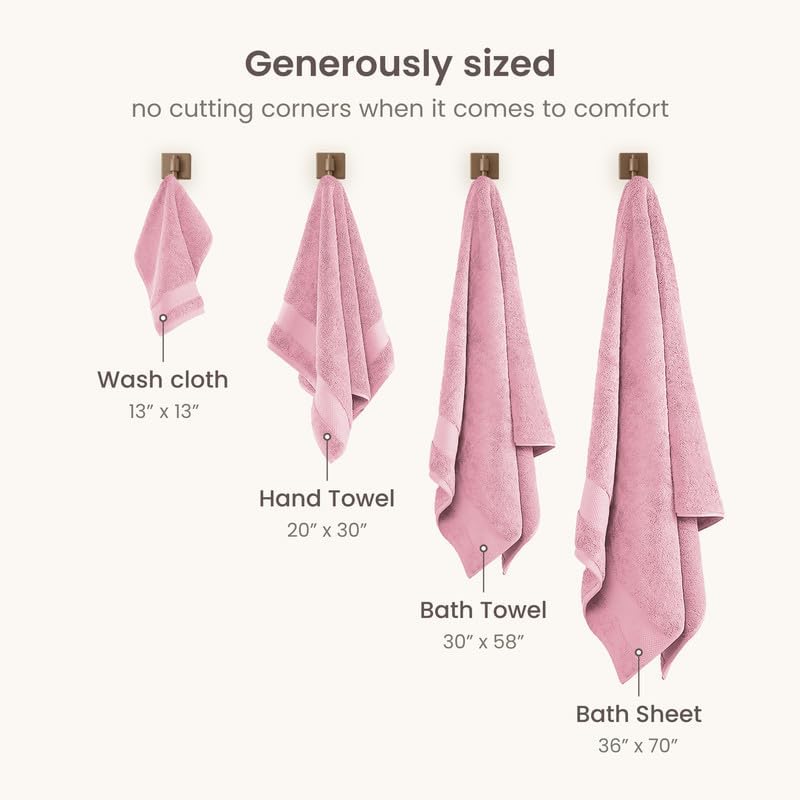 BIOWEAVES 100% Organic Cotton 700 GSM Plush Luxury Bath Towels for Bathroom 30" x 58" GOTS Certified - Dusty Pink, Pack of 2
