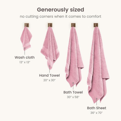 BIOWEAVES 100% Organic Cotton 700 GSM Plush Luxury Bath Towels for Bathroom 30" x 58" GOTS Certified - Dusty Pink, Pack of 2