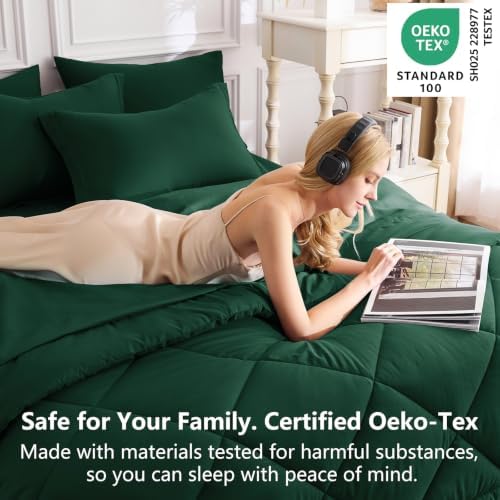 CozyLux Full Comforter Set 82"x86" Emerald Green - 7 Piece Bed in a Bag