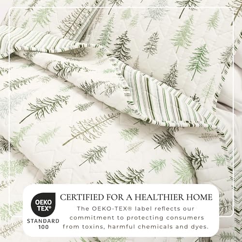 Great Bay Home Lodge Quilt Set - 3-Piece Full/Queen Size Rustic Bedding Set - Lightweight, All-Season, Reversible Bedspread (Lodge Trees)