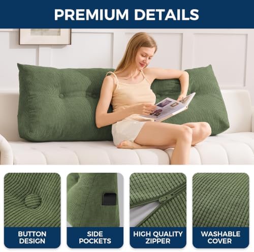 IASEAHK Headboard Pillow Queen, Wedge Pillow Headboard, Forest Green