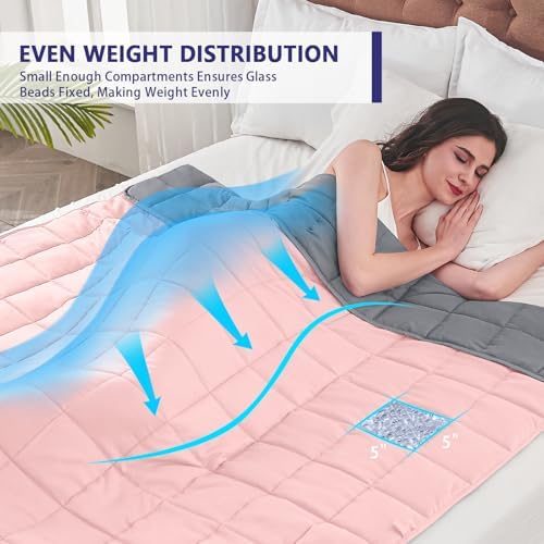 yescool Weighted Blanket for Adults 20lbs Queen Size, 60" x 80", Pink Grey