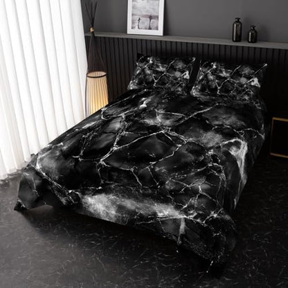 Nttopship Black and White Comforter Set Queen Size，Black and White Marble Bedding Set 3 Pcs Bedding for Adults, Marble Room Decor with Comforter and 2 Pillowcases Soft and Lightweight