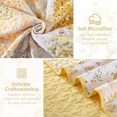Mybedsoul Boho Quilts Queen Size, Patchwork Reversible Bedding Set, Yellow