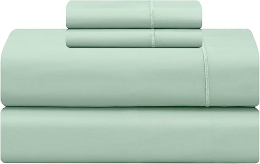 Feather & Stitch 500 TC Split King Size Sheet Set, 5 Piece Bed Sheets Set-2 Twin Fitted Sheet, 1 King Flat Sheet & 2 King Pillowcases, 18" Deep Pockets Sateen Weave Striped Bedsheet - (Soft Sage)
