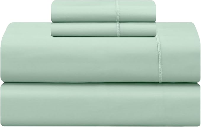 Feather & Stitch 500 TC Full Size 4pc Damask Bed Sheet Set, 100% Soft Cotton Breathable Bedsheets, 18" Deep Pockets Sateen Weave Striped Bedding Mattress Resort Hotel Luxury Decor - (Soft Sage)