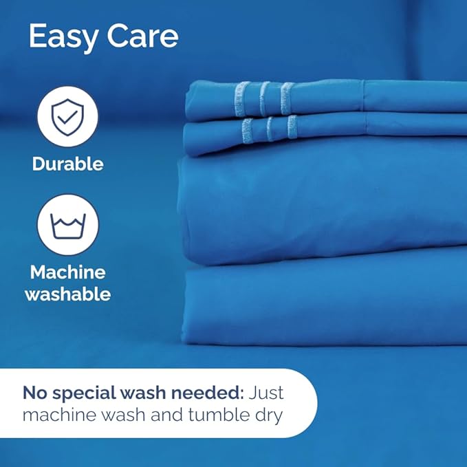 Flex Top Split Head King 4 Piece Sheet Set - Comfy Breathable & Cooling Bed Sheets Set - Hotel Luxury Bedding for Women, Men, Kids, Teens, Boys & Girls - Deep Pockets, Soft and Oeko-Tex - Royal Blue