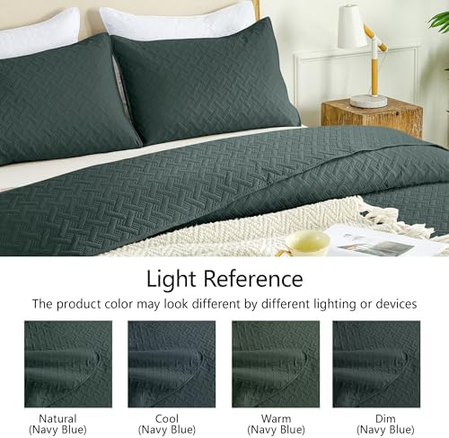 FLYMME Quilts Queen Size,Lightweight Forest Green Bedspreads,Basket Weave Pattern,Ultra Soft Microfiber Bed Coverlet 3 Pieces for All-Seasons (1 Quilt,2 Shams)