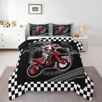 Feelyou Dirt Bike Comforter Set for Kids Boys Girls Full Size
