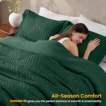JOLLYVOGUE Full Size Comforter Set, Boho Tufted 3-Piece Bedding Set, Green