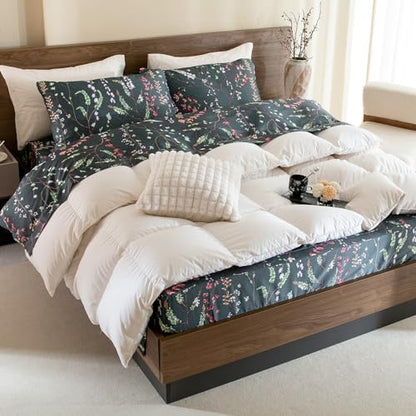 QSH Floral Egyptian Cotton Sheets King Size - Navy Floral Bedding Sheets Botanical Pattern Printed Bedding King Size Bed Sheets 17.5" Extra Deep Pocket 4pcs
